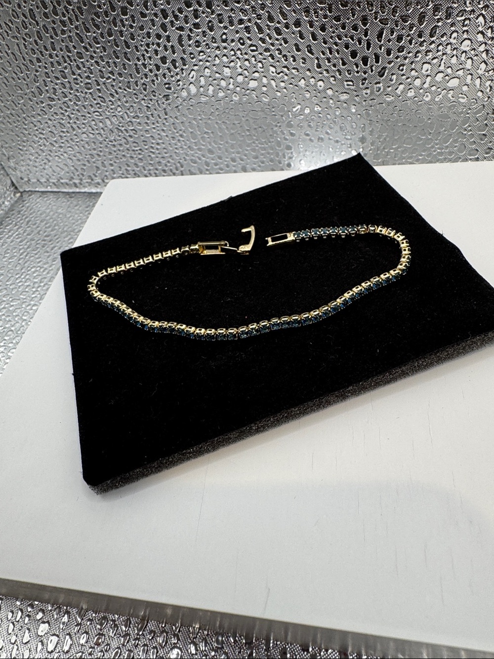 Gold Bracelet with Blue Stones - Classic Tennis Style